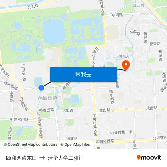 颐和园路东口 to 清华大学二校门 map