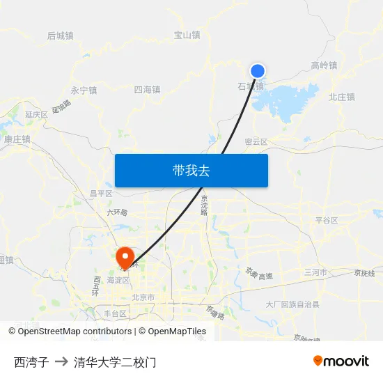西湾子 to 清华大学二校门 map