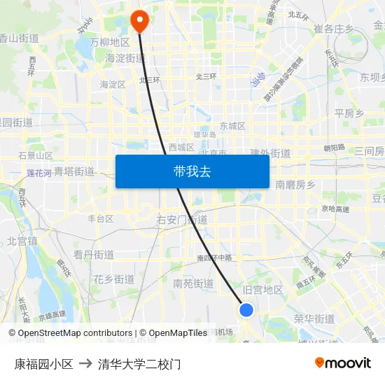 康福园小区 to 清华大学二校门 map