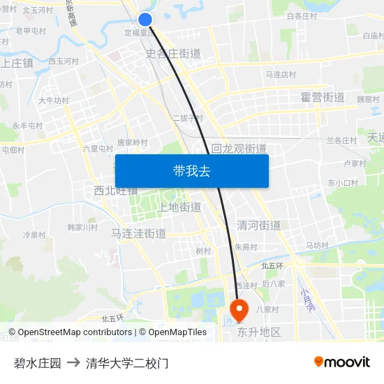 碧水庄园 to 清华大学二校门 map