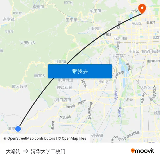 大峪沟 to 清华大学二校门 map