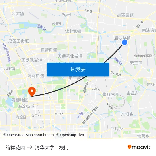 裕祥花园 to 清华大学二校门 map