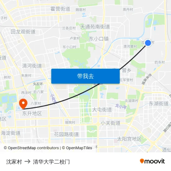 沈家村 to 清华大学二校门 map