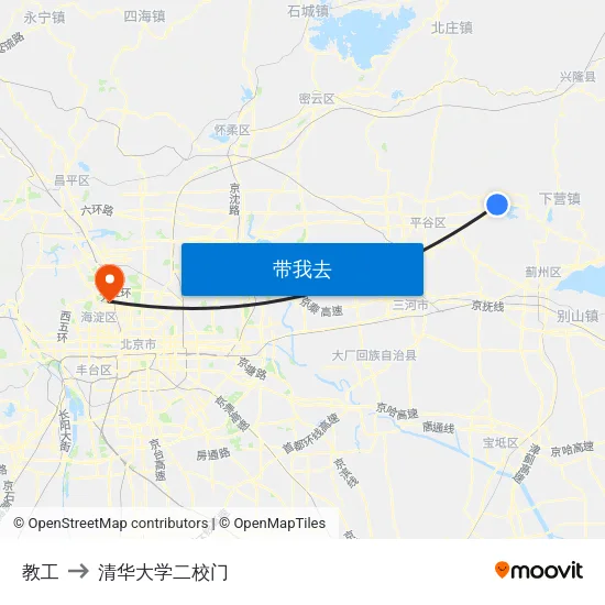 教工 to 清华大学二校门 map