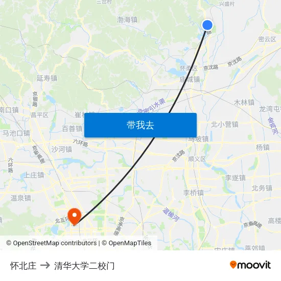 怀北庄 to 清华大学二校门 map