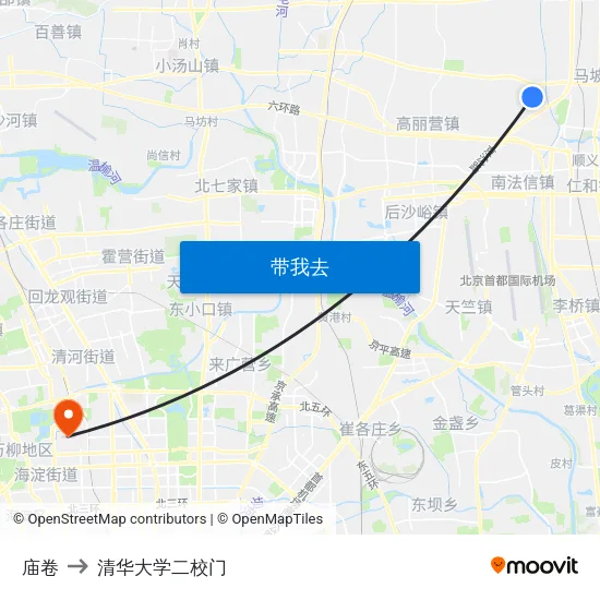 庙卷 to 清华大学二校门 map