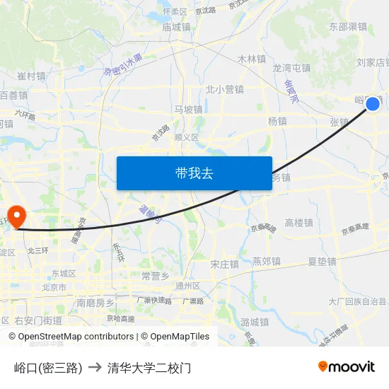 峪口(密三路) to 清华大学二校门 map