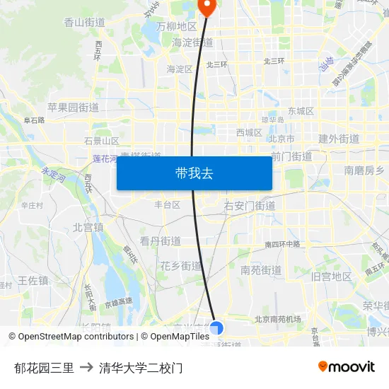 郁花园三里 to 清华大学二校门 map