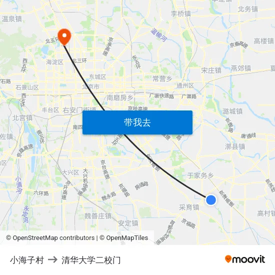 小海子村 to 清华大学二校门 map