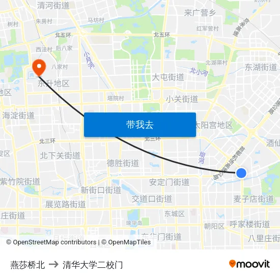 燕莎桥北 to 清华大学二校门 map