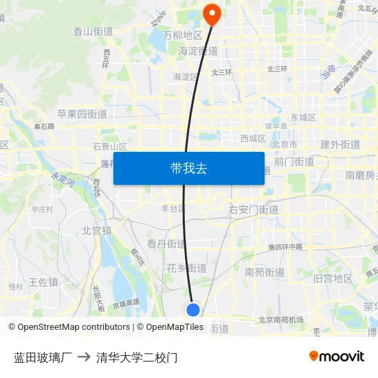 蓝田玻璃厂 to 清华大学二校门 map