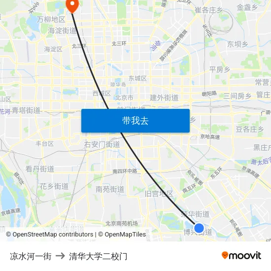 凉水河一街 to 清华大学二校门 map