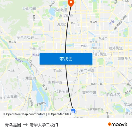 青岛嘉园 to 清华大学二校门 map