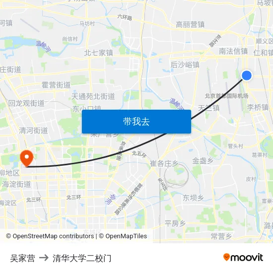 吴家营 to 清华大学二校门 map