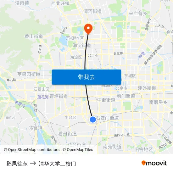 鹅凤营东 to 清华大学二校门 map