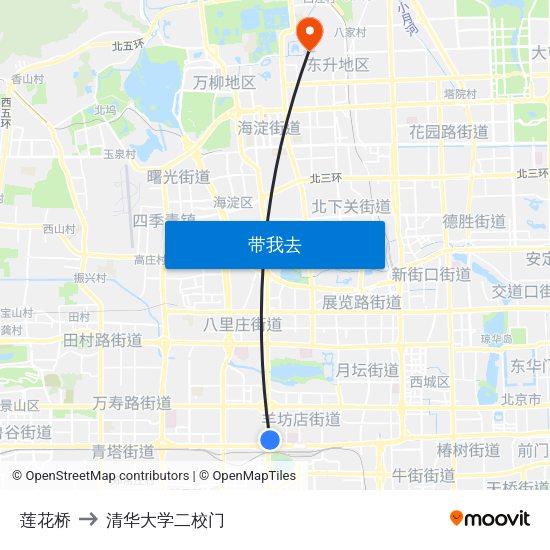 莲花桥 to 清华大学二校门 map