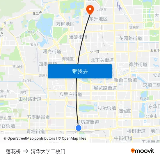莲花桥 to 清华大学二校门 map