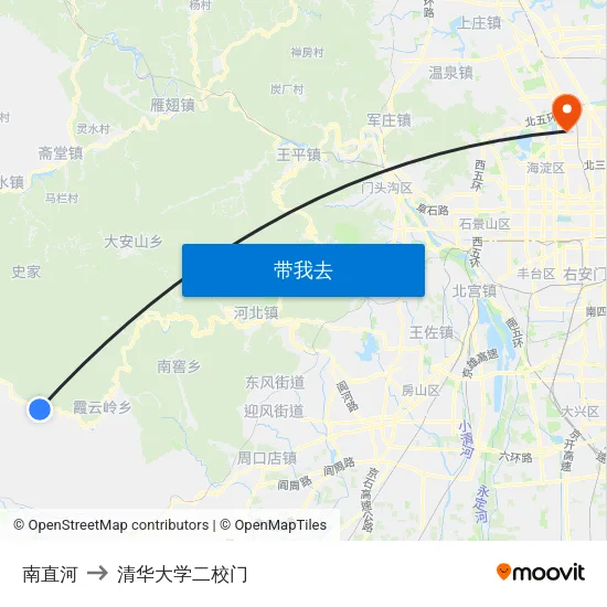 南直河 to 清华大学二校门 map