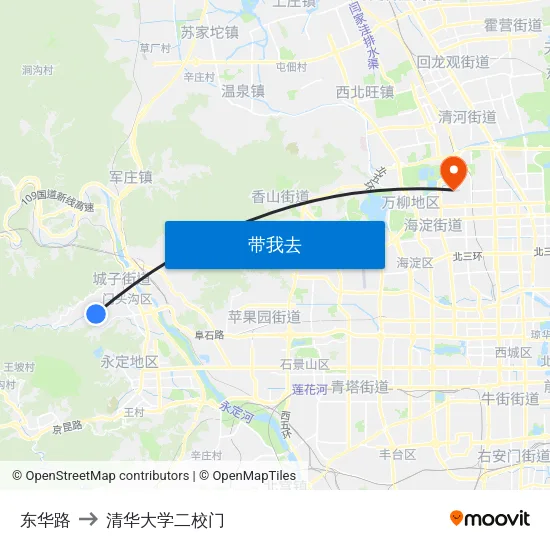 东华路 to 清华大学二校门 map