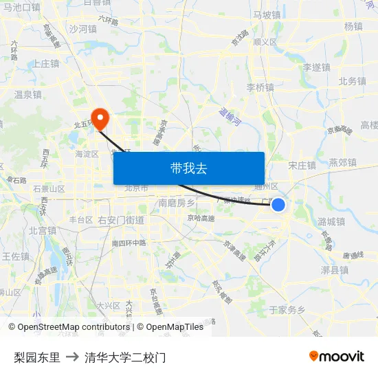 梨园东里 to 清华大学二校门 map
