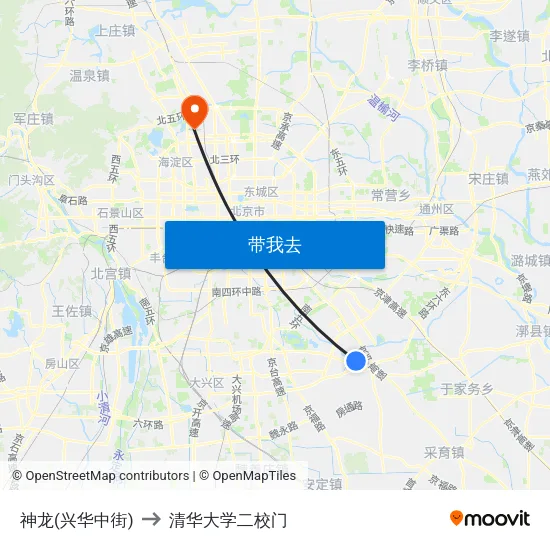 神龙(兴华中街) to 清华大学二校门 map