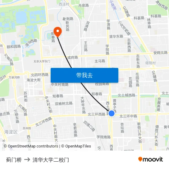 蓟门桥 to 清华大学二校门 map