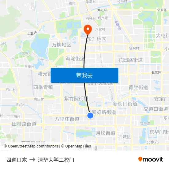 四道口东 to 清华大学二校门 map