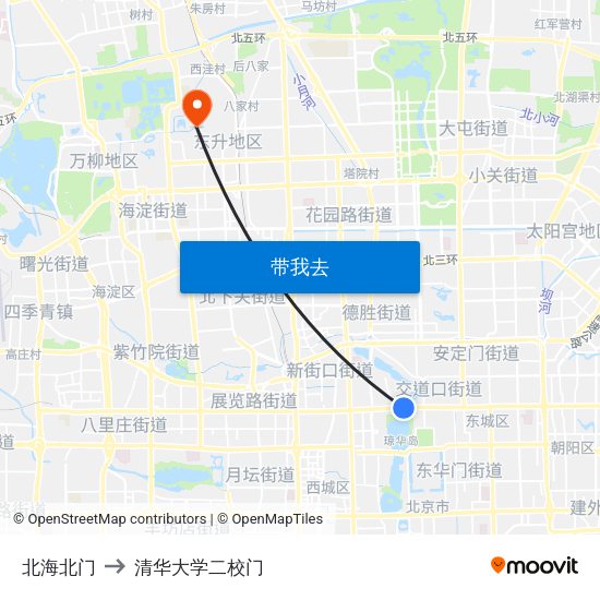 北海北门 to 清华大学二校门 map