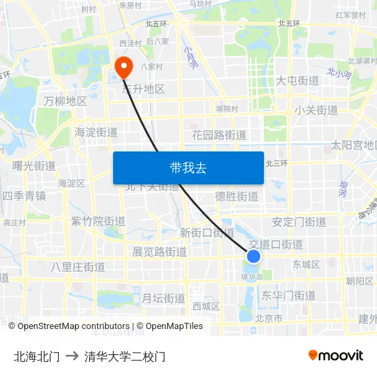 北海北门 to 清华大学二校门 map