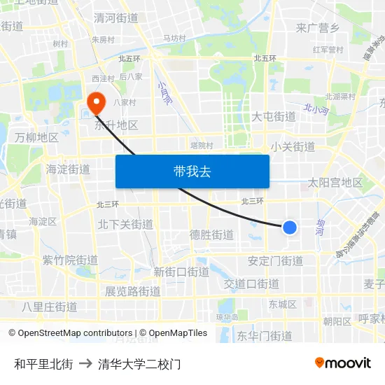 和平里北街 to 清华大学二校门 map