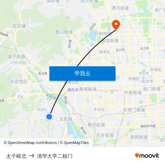 太子峪北 to 清华大学二校门 map