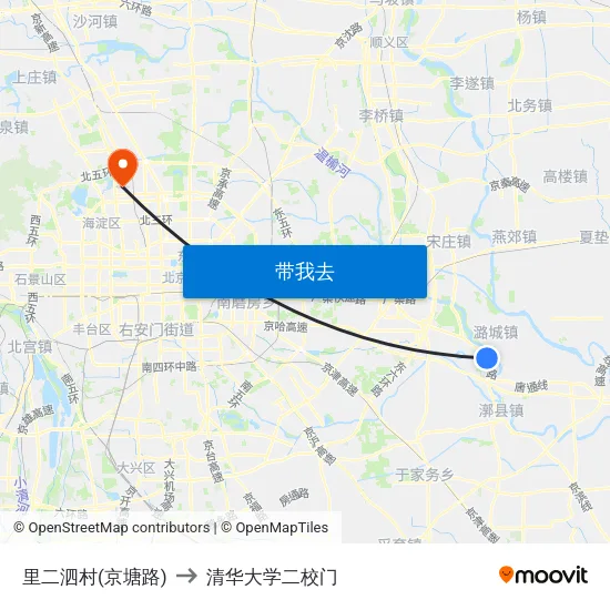 里二泗村(京塘路) to 清华大学二校门 map