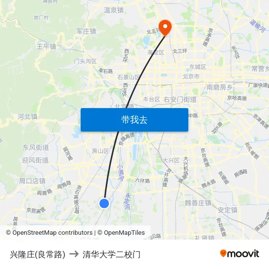 兴隆庄(良常路) to 清华大学二校门 map