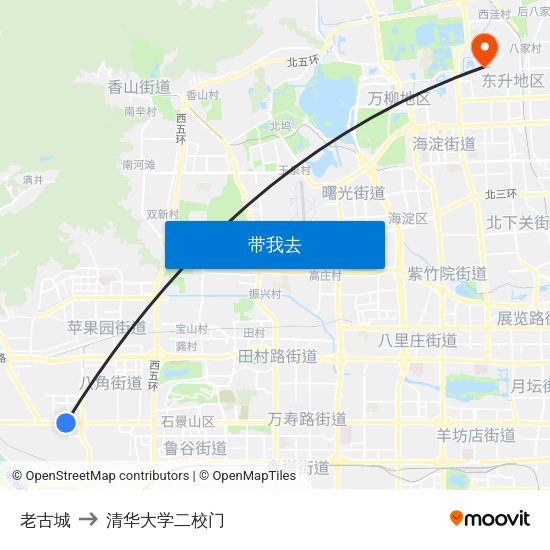 老古城 to 清华大学二校门 map
