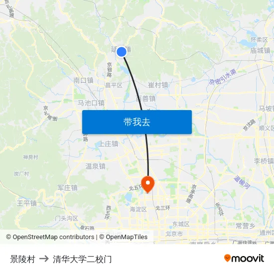 景陵村 to 清华大学二校门 map