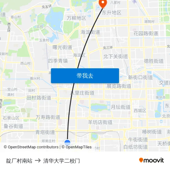 靛厂村南站 to 清华大学二校门 map
