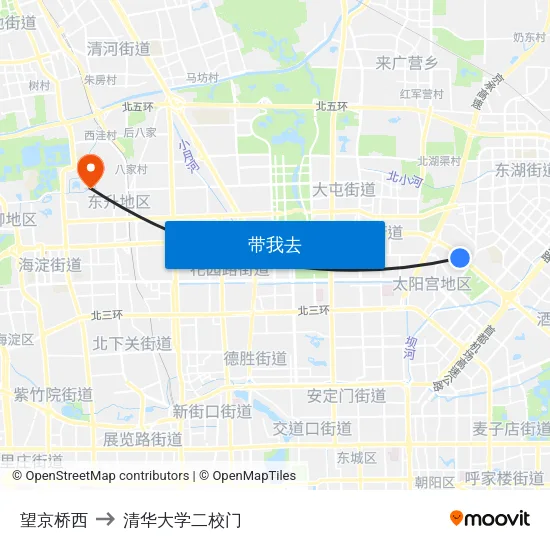 望京桥西 to 清华大学二校门 map