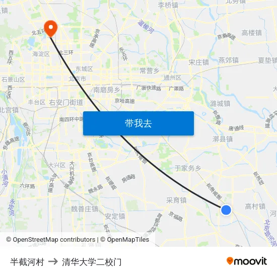 半截河村 to 清华大学二校门 map