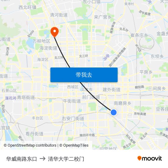 华威南路东口 to 清华大学二校门 map