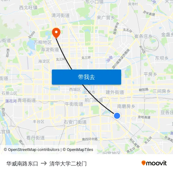 华威南路东口 to 清华大学二校门 map
