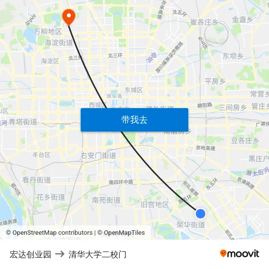 宏达创业园 to 清华大学二校门 map