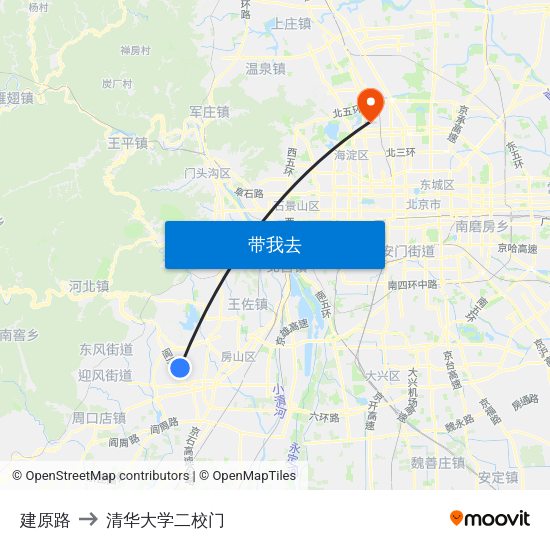 建原路 to 清华大学二校门 map