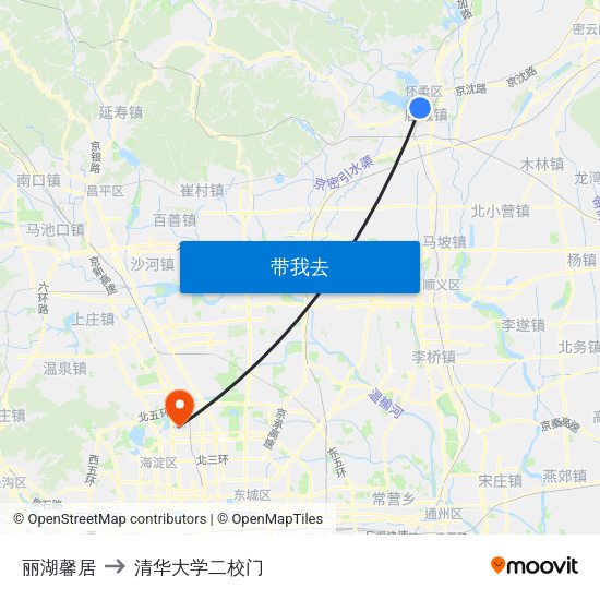 丽湖馨居 to 清华大学二校门 map