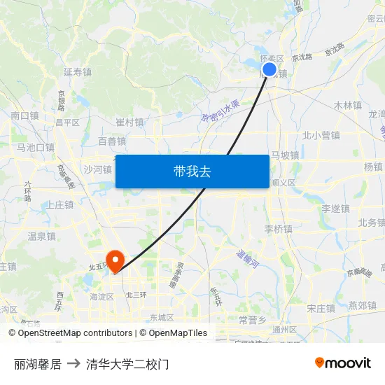 丽湖馨居 to 清华大学二校门 map