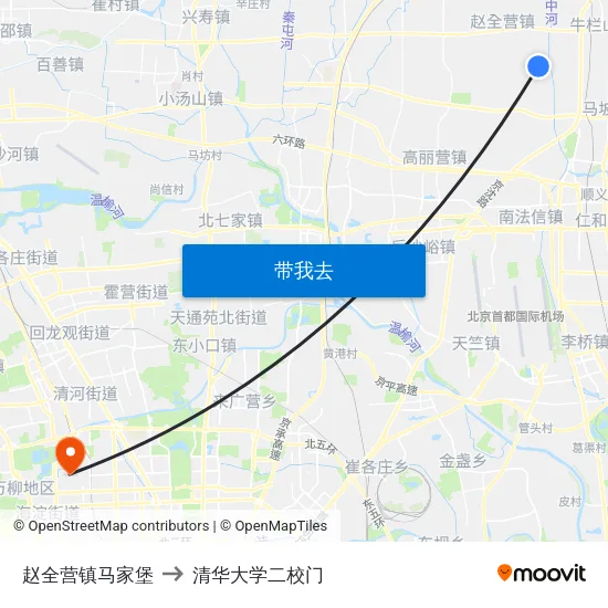 赵全营镇马家堡 to 清华大学二校门 map