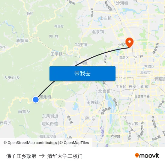 佛子庄乡政府 to 清华大学二校门 map