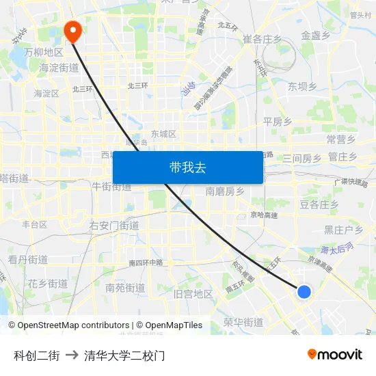 科创二街 to 清华大学二校门 map