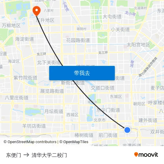 东便门 to 清华大学二校门 map