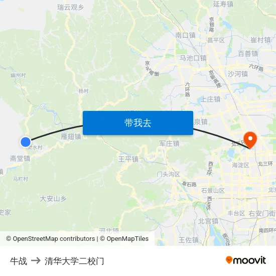 牛战 to 清华大学二校门 map