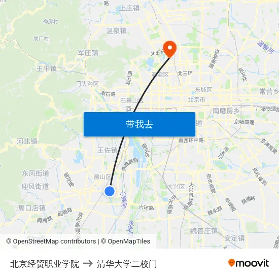 北京经贸职业学院 to 清华大学二校门 map
